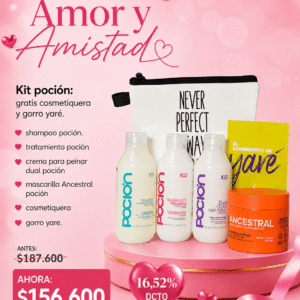 kit oferta shampoo pocion+tratamiento pocion+crema dual+ancestral+yare+cosmetiquera