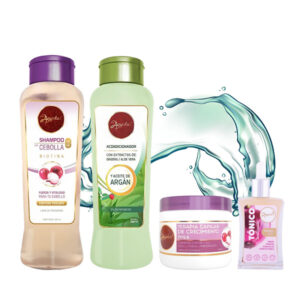kit de choque anyeluz shampoo cebolla + acondicionador argan + tratamiento + tonico anticaida matices