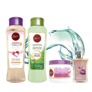 kit de choque anyeluz shampoo cebolla + acondicionador argan + tratamiento + tonico anticaida matices cosmetics