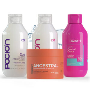 kit control grasa y reparacion la pocion shampoo + crema dual + tratamiento + mascarilla ancestral matices cosmetics