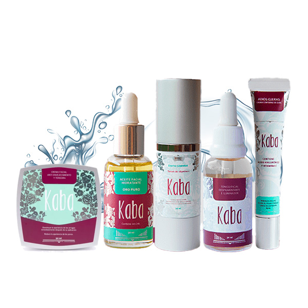 kit rutina facial kaba tonico facial despigmentante + contorno ojos + serum vitamina c + crema facial tensora + aceite oro 24k matices cosmetics