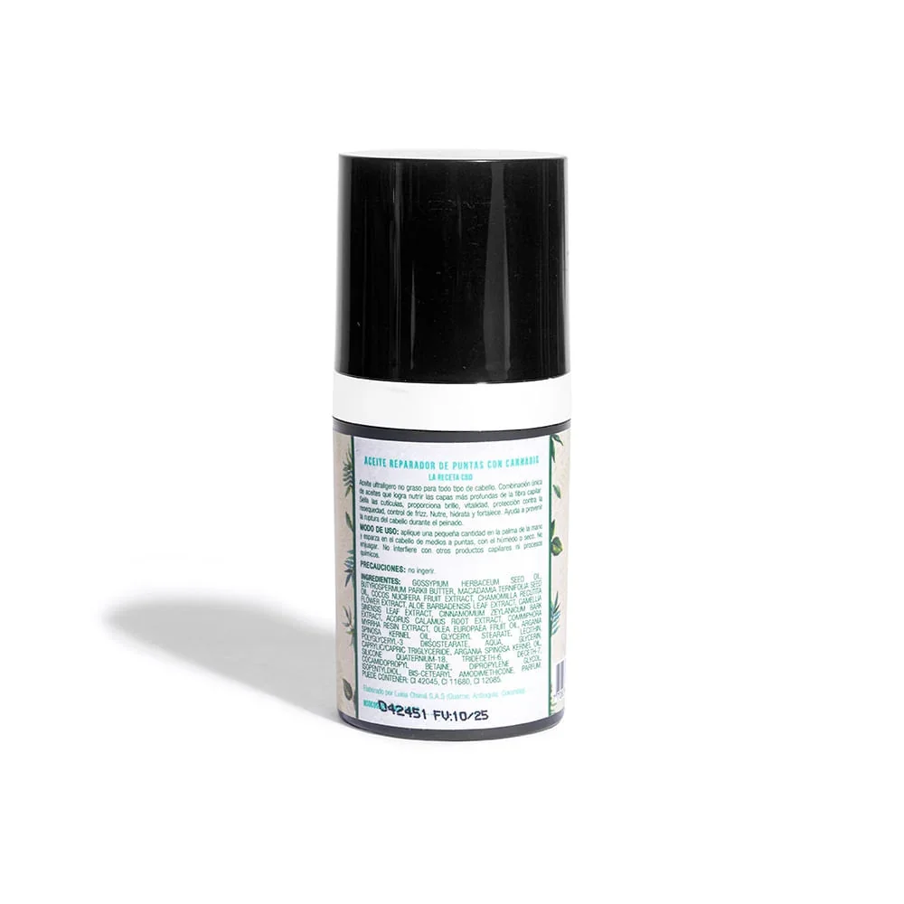 Aceite reparador de puntas La Receta - reverso